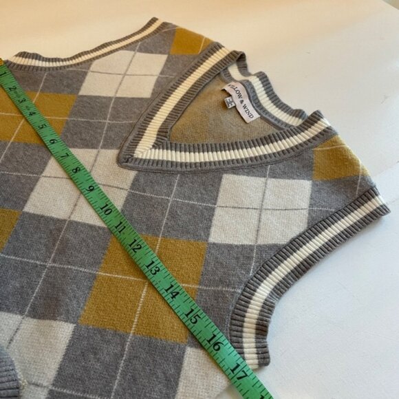 Sweater Knit Vest Dress Argyle V Neck Womens S Academia Preppy Y2K Schoolgirl - Picture 9 of 10